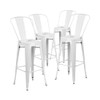 4 Pack 30” High White Metal Indoor-Outdoor Barstool with Removable Back