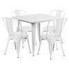 31.5” Square White Metal Indoor-Outdoor Table Set with 4 Stack Chairs