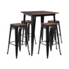31.5" Square Black Metal Bar Table Set with Wood Top and 4 Backless Stools