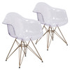 2 Pack Allure Series Transparent Side Chair with Gold Base