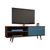 Liberty 62.99” Mid-Century Modern TV Stand in Rustic Brown and Aqua Blue