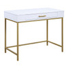 Modern Life Desk in White Finish With Gold Metal Legs