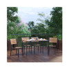 5 Piece Patio Table Set Synthetic Teak Poly Slats 30” x 48” Steel Framed Table with 4 Stackable Faux Teak Chairs