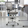 Mid-Back Light Gray Mesh Ergonomic Drafting Chair with Adjustable Chrome Foot Ring, Adjustable Arms and White Frame