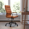 High Back Brown LeatherSoft Executive Swivel Office Chair with Black Frame and Arms - GO2286HBRBKGG