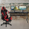 Gaming Desk and Red Footrest Reclining Gaming Chair Set - Cup Holder/Headphone Hook/Removable Mouse Pad Top/Wire Management - BLNX30D1904LRDGG