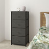 4 Drawer Wood Top Black Cast Iron Frame Vertical Storage Dresser with Dark Gray Easy Pull Fabric Drawers