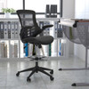 Mid-Back Black Mesh Ergonomic Drafting Chair with LeatherSoft Seat, Adjustable Foot Ring and Flip-Up Arms