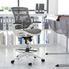 Mid-Back Transparent Gray Mesh Drafting Chair with White Frame and Flip-Up Arms - BLLB8801XDGRWHGG