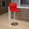 Modern Red Vinyl Adjustable Bar Stool with Back, Counter Height Swivel Stool with Chrome Pedestal Base