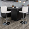 Contemporary White Vinyl Adjustable Height Barstool with Panel Back and Chrome Base