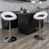 Contemporary White Vinyl Rounded Orbit-Style Back Adjustable Height Barstool with Chrome Base