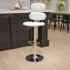 Contemporary White Vinyl Adjustable Height Barstool with Ellipse Back and Chrome Base