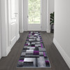 Elio Collection 2' x 7' Purple Color Blocked Area Rug - Olefin Rug with Jute Backing
