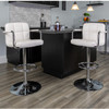 2 Pack Contemporary White Quilted Vinyl Adjustable Height Barstool with Arms and Chrome Base