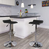 Contemporary Black Vinyl Adjustable Height Barstool with Solid Wave Seat and Chrome Base