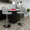2 Pack Contemporary Gray Vinyl Adjustable Height Barstool with Rolled Seat and Chrome Base