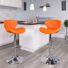 2 Pack Contemporary Orange Vinyl Adjustable Height Barstool with Curved Back and Chrome Base