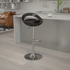 Contemporary Black Plastic Adjustable Height Barstool with Rounded Cutout Back and Chrome Base