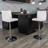 2 Pack Contemporary White Vinyl Adjustable Height Barstool with Panel Back and Chrome Base