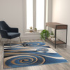 Coterie Collection 5' x 7' Modern Circular Patterned Indoor Area Rug - Blue and Beige Olefin Fibers with Jute Backing