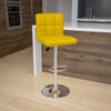 Contemporary Yellow Quilted Vinyl Adjustable Height Barstool with Chrome Base