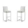 Element 29” Faux Leather Bar Stool in Pearl White and Polished Chrome (Set of 2)