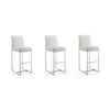 Element 29” Faux Leather Bar Stool in Pearl White and Polished Chrome (Set of 3)