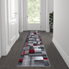 Elio Collection 2' x 7' Red Color Blocked Area Rug - Olefin Rug with Jute Backing