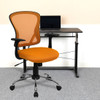 Mid-Back Orange Mesh Swivel Task  Chair with Chrome Base and Arms