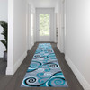 Valli Collection 3' x 16' Turquoise Abstract Area Rug - Olefin Rug with Jute Backing