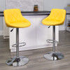2 Pk. Contemporary Yellow Vinyl Bucket Seat Adjustable Height Barstool with Diamond Pattern Back and Chrome Base