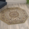 Mersin Collection Persian Style 4x4 Ivory Octagon Area Rug-Olefin Rug with Jute Backing