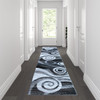 Cirrus Collection 2' x 11' Gray Swirl Patterned Olefin Area Rug with Jute Backing