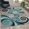 Raven Collection 5' x 7' Turquoise Color Bricked Olefin Area Rug with Jute Backing