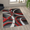 Atlan Collection 5' x 7' Red Abstract Area Rug - Olefin Rug with Jute Backing