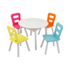 KidKraft Wooden Kids Round Storage Table & 4 Chair Set, White & Highlighter