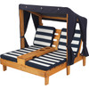 KidKraft Wooden Outdoor Double Chaise with Cup Holders, Kid's Furniture, Honey & Navy