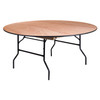 5.5-Foot Round Wood Folding Banquet Table with Clear Coated Finished Top