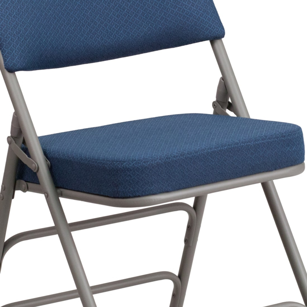 2 Pack HERCULES Series Premium Curved Triple Braced & Double Hinged Navy Fabric Grey Metal Folding Chair
