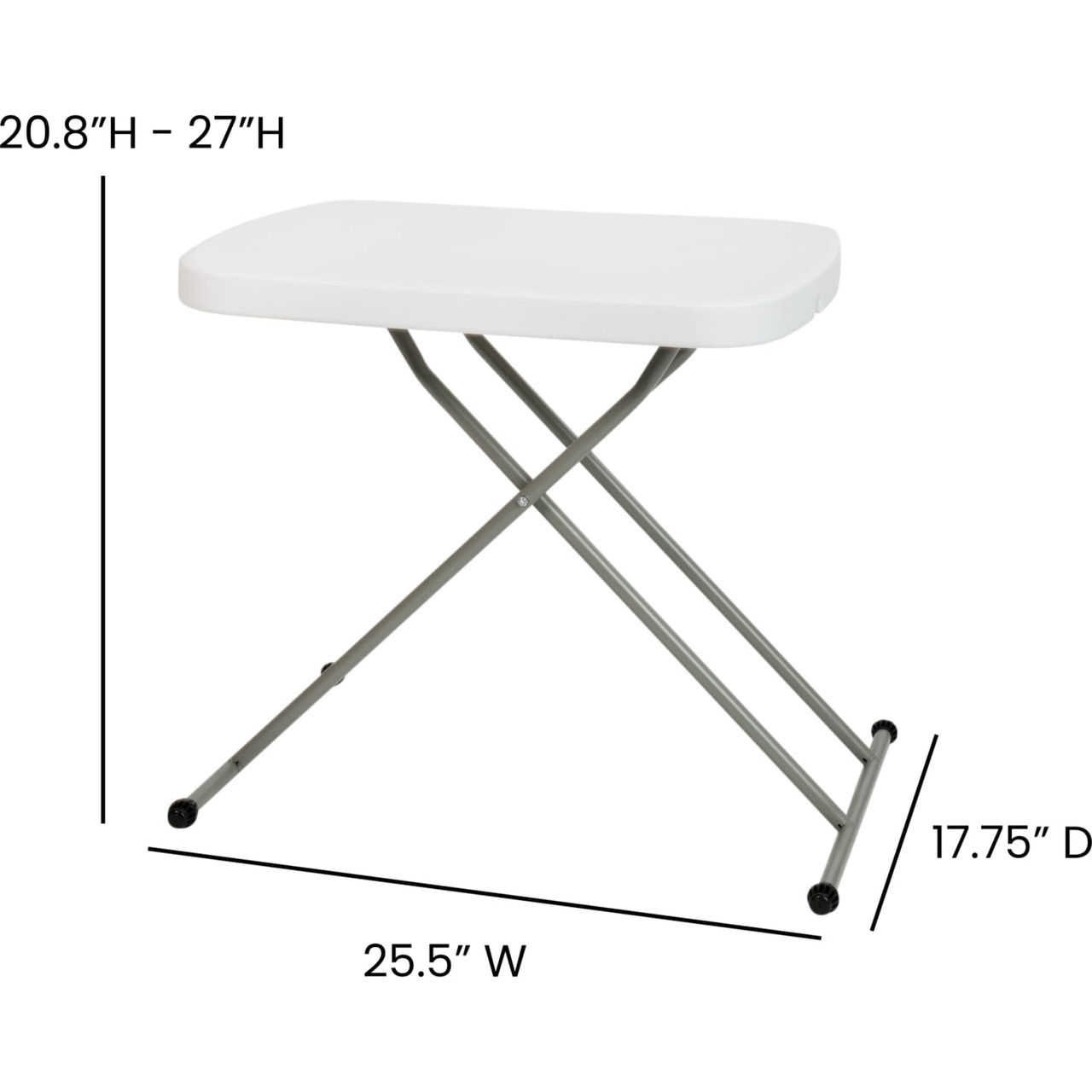 26 Inch Granite White Indoor/Outdoor Plastic Folding Table, Adjustable Height Commercial Grade Side Table, Laptop Table, TV Tray