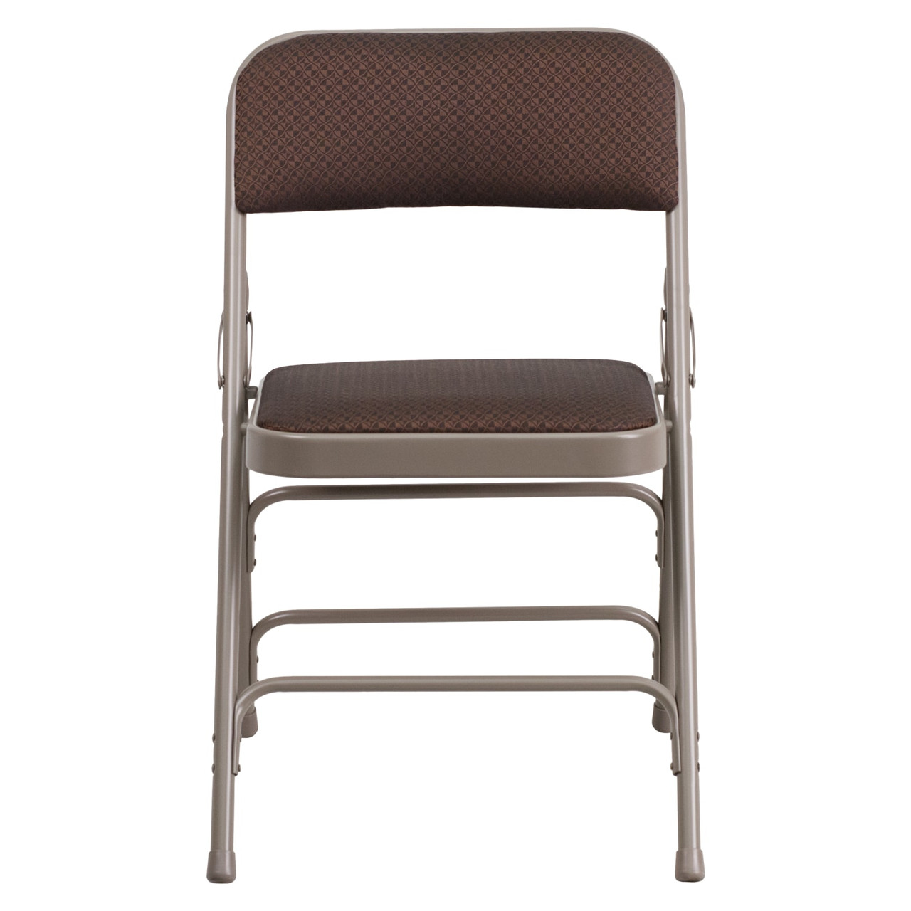 HERCULES Series Curved Triple Braced & Double Hinged Brown Patterned Fabric Metal Folding Chair