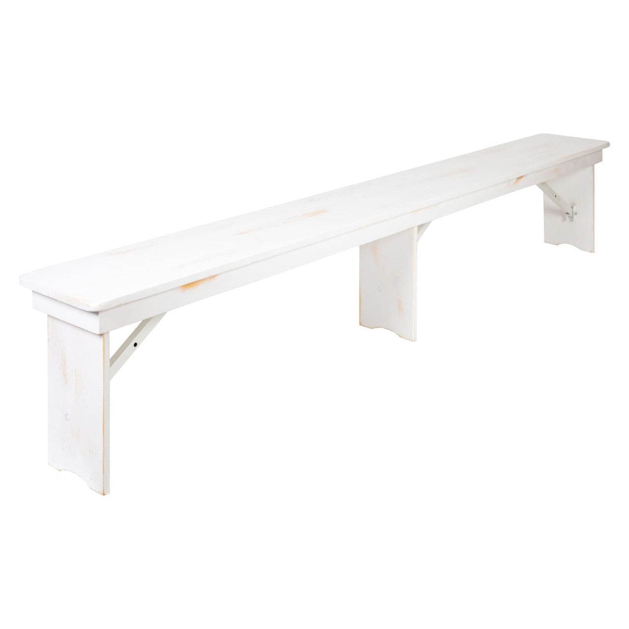 Hercules  Series 8' x 12" Antique Rustic Solid White Pine Folding Farm Bench with 3 Legs
