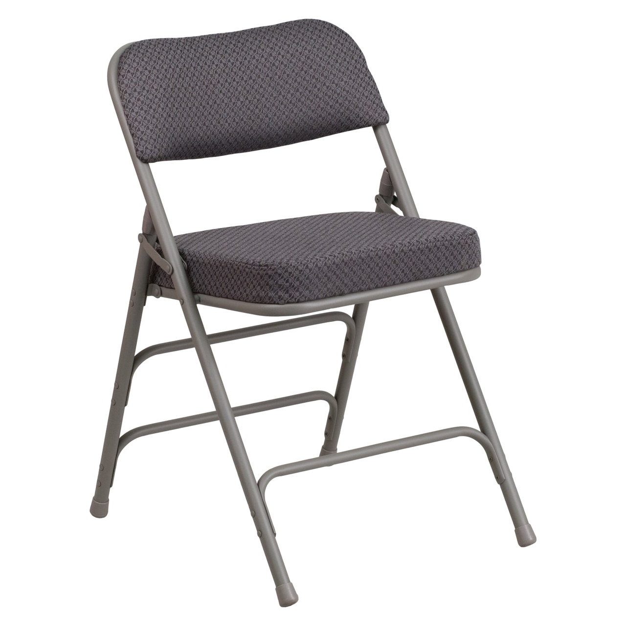 2 Pack HERCULES Series Premium Curved Triple Braced & Double Hinged Gray Fabric Gray Metal Folding Chair