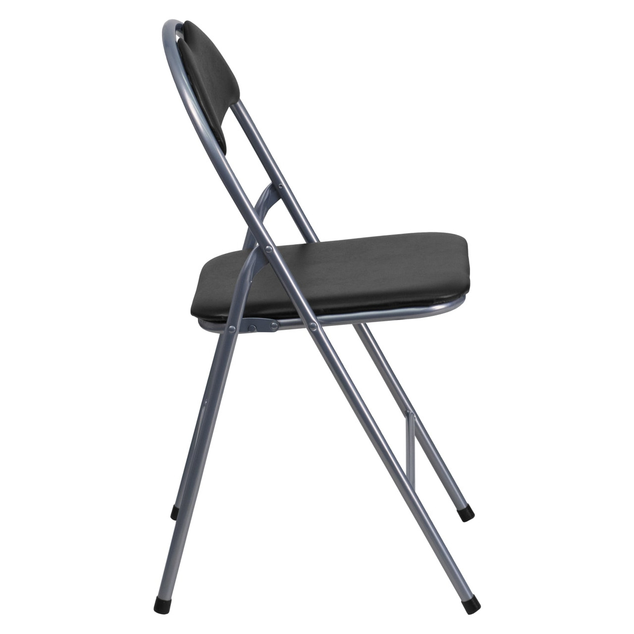 2 Pack Hercules  Series Black Vinyl Metal Folding Chair with Carrying Handle