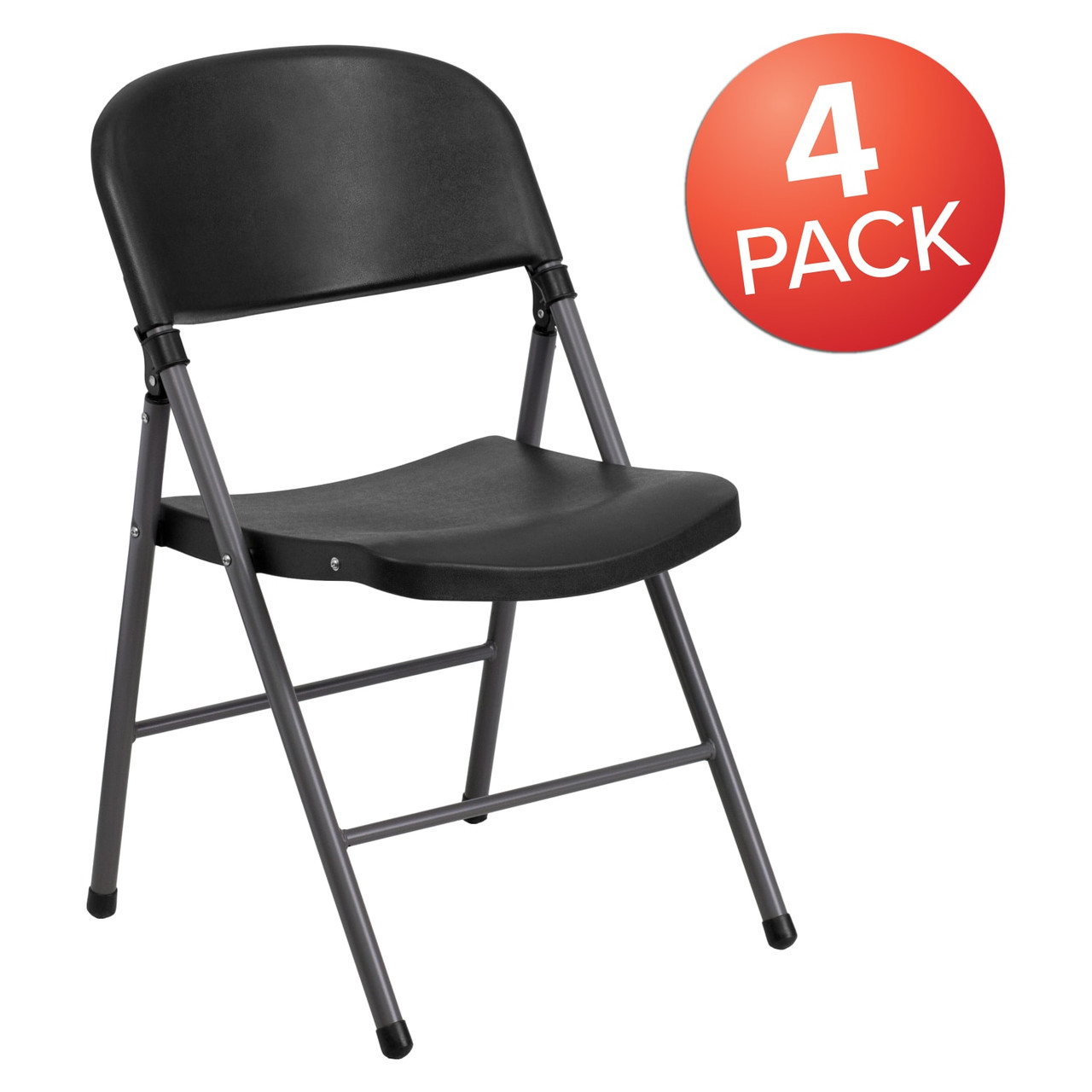 4 Pack Hercules  Black Plastic Folding Chair with Charcoal Frame