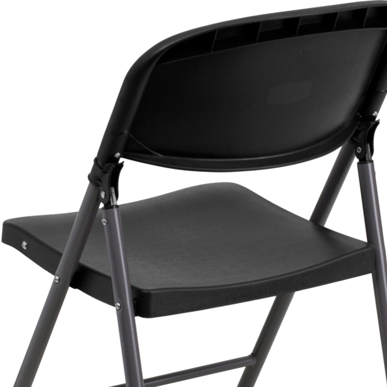 4 Pack Hercules  Black Plastic Folding Chair with Charcoal Frame