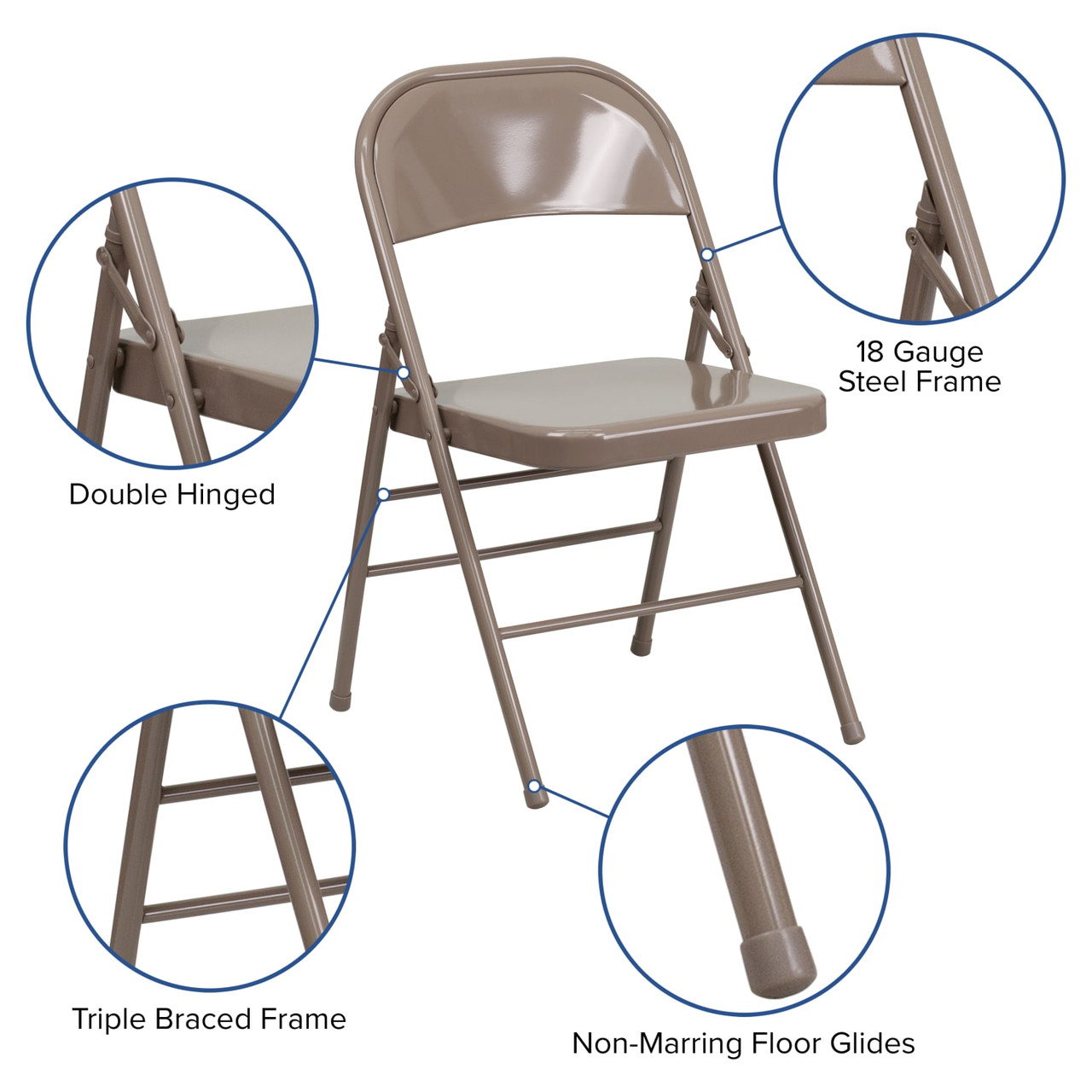 4 Pack HERCULES Series Triple Braced & Double Hinged Beige Metal Folding Chair