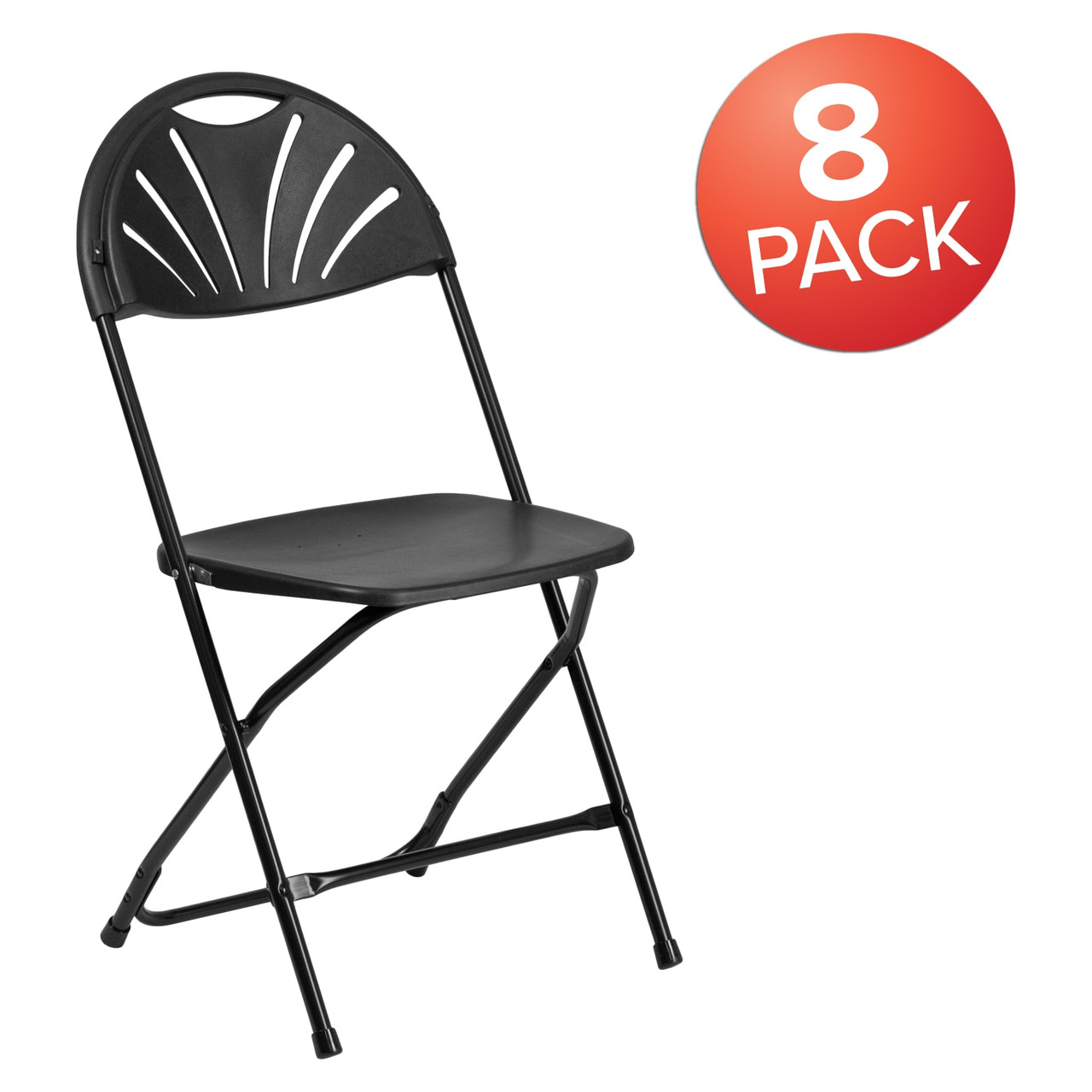 8 Pack Hercules  Black Plastic Fan Back Folding Chair