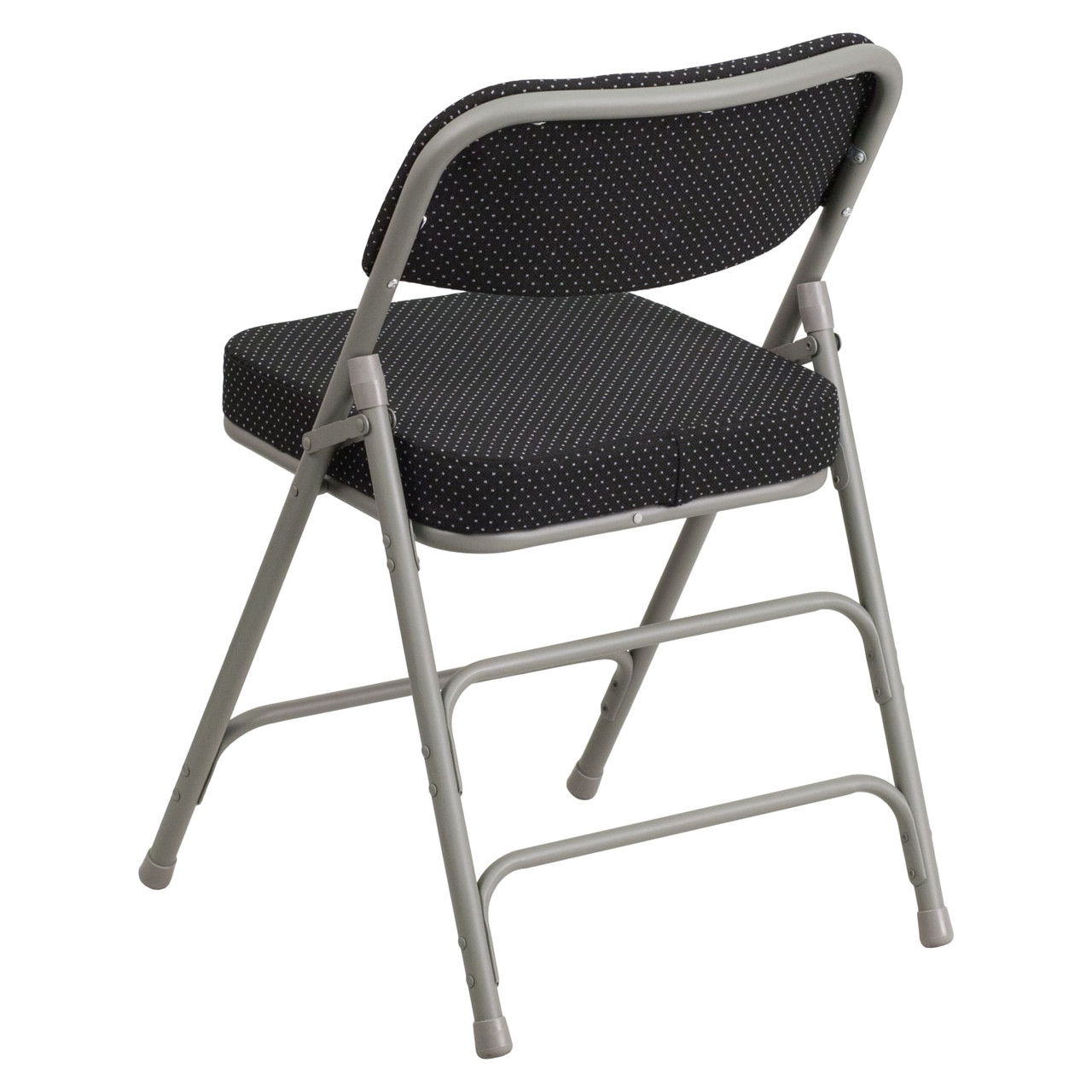 2 Pack HERCULES Series Premium Curved Triple Braced & Double Hinged Black Pin-Dot Fabric Metal Folding Chair